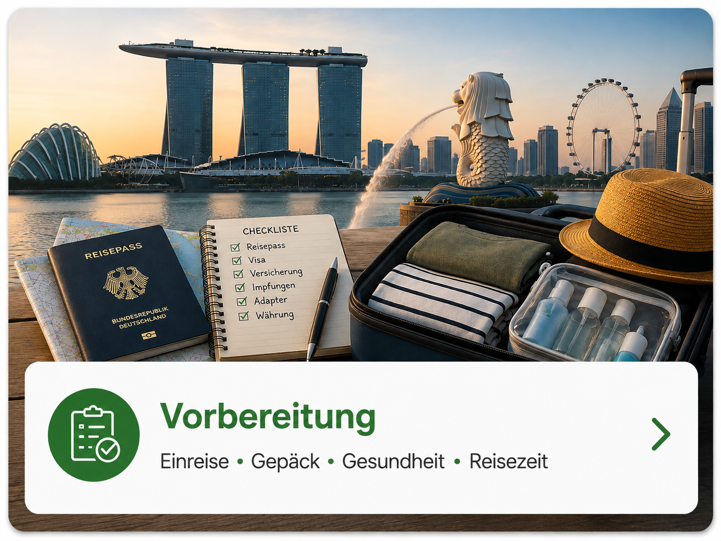 Vorbereitung für eine Reise nach Singapur