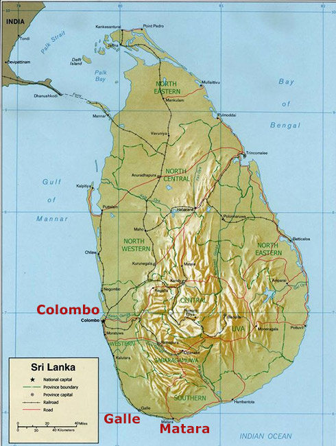 Landkarte Sri Lanka mit Reisezielen